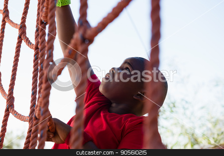 To use this stock image in your creative project, please select the size you need over to the right and click the "Add to Cart" button.
Your downloaded image will come with the Cutcaster watermark removed so don’t worry about the watermark you see on this page. Boy climbing a net during obstacle course training stock photo, Boy climbing a net during obstacle course training in the boot camp by Wavebreak Media