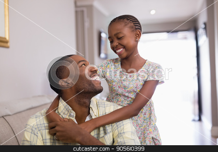 To use this stock image in your creative project, please select the size you need over to the right and click the "Add to Cart" button.
Your downloaded image will come with the Cutcaster watermark removed so don’t worry about the watermark you see on this page. Smiling father and daughter sitting on sofa in living room stock photo, Smiling father and daughter sitting on sofa in living room at home by Wavebreak Media