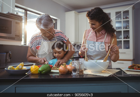 To use this stock image in your creative project, please select the size you need over to the right and click the "Add to Cart" button.
Your downloaded image will come with the Cutcaster watermark removed so don’t worry about the watermark you see on this page. Grandmother teaching granddaughter to chop vegetables in kitchen stock photo, Grandmother teaching granddaughter to chop vegetables in kitchen at home by Wavebreak Media