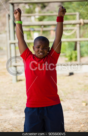 To use this stock image in your creative project, please select the size you need over to the right and click the "Add to Cart" button.
Your downloaded image will come with the Cutcaster watermark removed so don’t worry about the watermark you see on this page. Boy performing stretching exercise during obstacle course training stock photo, Boy performing stretching exercise during obstacle course training in the boot camp by Wavebreak Media