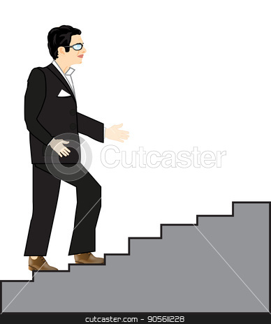 To use this stock image in your creative project, please select the size you need over to the right and click the "Add to Cart" button.
Your downloaded image will come with the Cutcaster watermark removed so don’t worry about the watermark you see on this page. Man rises on stairway stock vector clipart, Man in black suit rises on stairway upwards by cobol1964