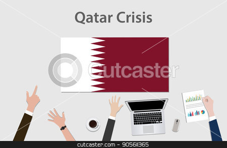 To use this stock image in your creative project, please select the size you need over to the right and click the "Add to Cart" button.
Your downloaded image will come with the Cutcaster watermark removed so don’t worry about the watermark you see on this page. qatar crisis with hand team discuss the economy with qatar flag stock vector clipart, qatar crisis with hand team discuss the economy with qatar flag vector by teguhjatipras