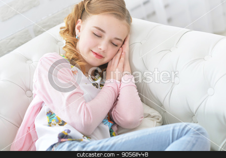To use this stock image in your creative project, please select the size you need over to the right and click the "Add to Cart" button.
Your downloaded image will come with the Cutcaster watermark removed so don’t worry about the watermark you see on this page. Little girl sleeping stock photo, Cute little girl sleeping on white couch by Ruslan Huzau