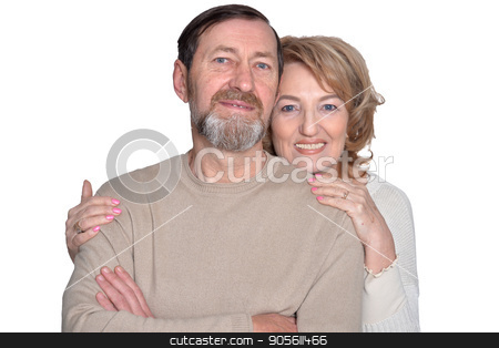 To use this stock image in your creative project, please select the size you need over to the right and click the "Add to Cart" button.
Your downloaded image will come with the Cutcaster watermark removed so don’t worry about the watermark you see on this page. Couple smiles seniors stock photo, Smiling couple senior standing on white background by Ruslan Huzau