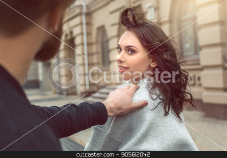 To use this stock image in your creative project, please select the size you need over to the right and click the "Add to Cart" button.
Your downloaded image will come with the Cutcaster watermark removed so don’t worry about the watermark you see on this page. Young couple tourists city walk together vacation stock photo, Young couple woman and man tourists city walk together vacation by Dmytro Sidelnikov
