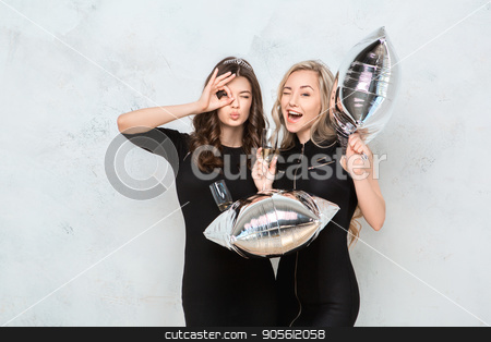 To use this stock image in your creative project, please select the size you need over to the right and click the "Add to Cart" button.
Your downloaded image will come with the Cutcaster watermark removed so don’t worry about the watermark you see on this page. Young women together celebrating hen party isolated on white stock photo, Young female friends together celebration white background with balloons by Dmytro Sidelnikov
