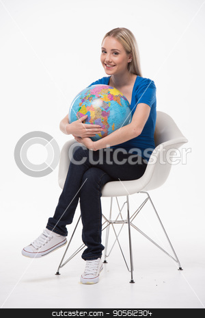 To use this stock image in your creative project, please select the size you need over to the right and click the "Add to Cart" button.
Your downloaded image will come with the Cutcaster watermark removed so don’t worry about the watermark you see on this page. Beautiful young woman on white background stock photo, Travel concept. Portrait of stylish beautiful young woman isolated on white background. Woman smiling, looking at camera, sitting and holding globe. Free space for logo by Dmytro Sidelnikov