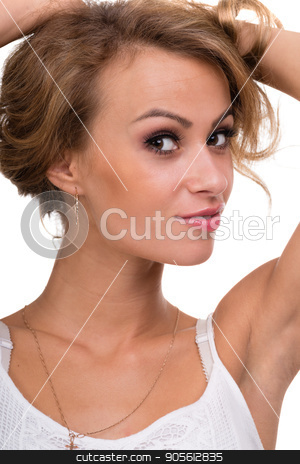 To use this stock image in your creative project, please select the size you need over to the right and click the "Add to Cart" button.
Your downloaded image will come with the Cutcaster watermark removed so don’t worry about the watermark you see on this page. beautiful coquette young woman stock photo, close up portarit of beautiful coquette young woman isolated on white studio shot by StepStock