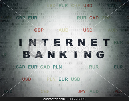 To use this stock image in your creative project, please select the size you need over to the right and click the "Add to Cart" button.
Your downloaded image will come with the Cutcaster watermark removed so don’t worry about the watermark you see on this page. Money concept: Internet Banking on Digital Data Paper background stock photo, Money concept: Painted black text Internet Banking on Digital Data Paper background with Currency by mkabakov