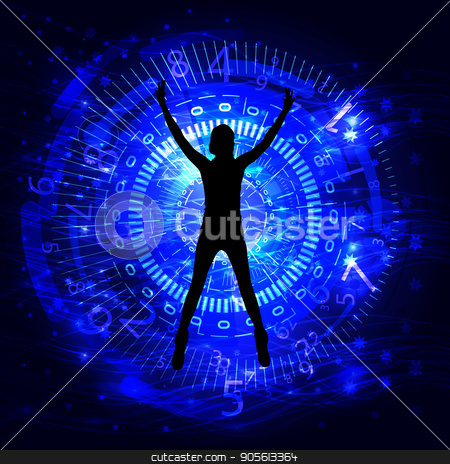 To use this stock image in your creative project, please select the size you need over to the right and click the "Add to Cart" button.
Your downloaded image will come with the Cutcaster watermark removed so don’t worry about the watermark you see on this page. The concept of technology in one click, touch pressing stock vector clipart, The concept of technology in one click, touch pressing to control the gadgets circle. Over blue background girl silhouette. Illustration, vector for your design by Kseniia