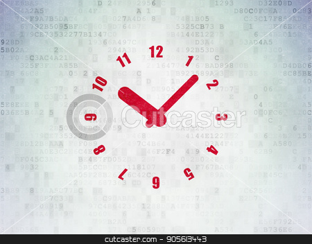 To use this stock image in your creative project, please select the size you need over to the right and click the "Add to Cart" button.
Your downloaded image will come with the Cutcaster watermark removed so don’t worry about the watermark you see on this page. Time concept: Clock on Digital Data Paper background stock photo, Time concept: Painted red Clock icon on Digital Data Paper background by mkabakov