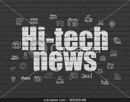 To use this stock image in your creative project, please select the size you need over to the right and click the "Add to Cart" button.
Your downloaded image will come with the Cutcaster watermark removed so don’t worry about the watermark you see on this page. News concept: Hi-tech News on wall background stock photo, News concept: Painted white text Hi-tech News on Black Brick wall background with Hand Drawn News Icons by mkabakov