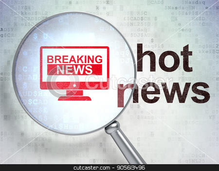 To use this stock image in your creative project, please select the size you need over to the right and click the "Add to Cart" button.
Your downloaded image will come with the Cutcaster watermark removed so don’t worry about the watermark you see on this page. News concept: Breaking News On Screen and Hot News with optical glass stock photo, News concept: magnifying optical glass with Breaking News On Screen icon and Hot News word on digital background, 3D rendering by mkabakov