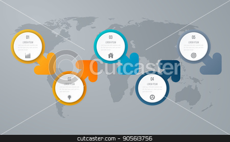 To use this stock image in your creative project, please select the size you need over to the right and click the "Add to Cart" button.
Your downloaded image will come with the Cutcaster watermark removed so don’t worry about the watermark you see on this page. Business infographics. Timeline with 5 circles stock vector clipart, Timeline with 5 step circles. Vector infographic element. by Amelisk