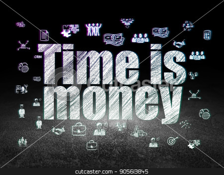 To use this stock image in your creative project, please select the size you need over to the right and click the "Add to Cart" button.
Your downloaded image will come with the Cutcaster watermark removed so don’t worry about the watermark you see on this page. Finance concept: Time is Money in grunge dark room stock photo, Finance concept: Glowing text Time is Money, Hand Drawn Business Icons in grunge dark room with Dirty Floor, black background by mkabakov