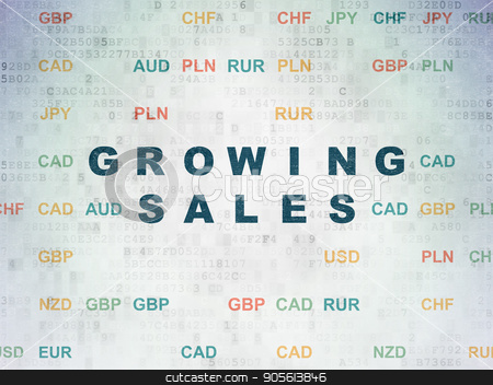 To use this stock image in your creative project, please select the size you need over to the right and click the "Add to Cart" button.
Your downloaded image will come with the Cutcaster watermark removed so don’t worry about the watermark you see on this page. Finance concept: Growing Sales on Digital Data Paper background stock photo, Finance concept: Painted blue text Growing Sales on Digital Data Paper background with Currency by mkabakov