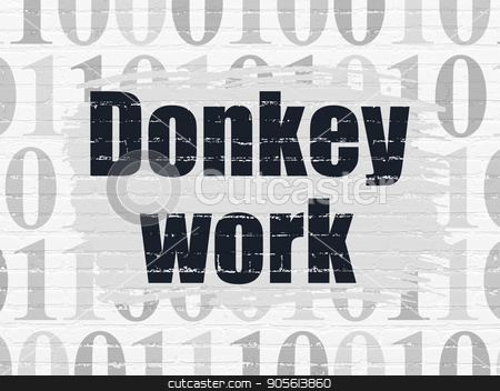 To use this stock image in your creative project, please select the size you need over to the right and click the "Add to Cart" button.
Your downloaded image will come with the Cutcaster watermark removed so don’t worry about the watermark you see on this page. Finance concept: Donkey Work on wall background stock photo, Finance concept: Painted black text Donkey Work on White Brick wall background with Binary Code by mkabakov