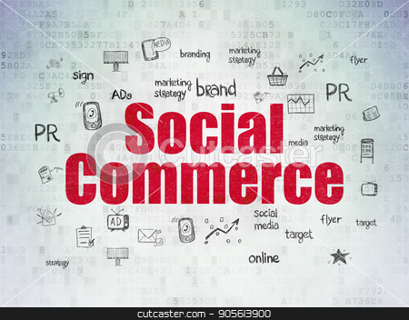To use this stock image in your creative project, please select the size you need over to the right and click the "Add to Cart" button.
Your downloaded image will come with the Cutcaster watermark removed so don’t worry about the watermark you see on this page. Advertising concept: Social Commerce on Digital Data Paper background stock photo, Advertising concept: Painted red text Social Commerce on Digital Data Paper background with Hand Drawn Marketing Icons by mkabakov