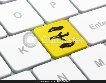 To use this stock image in your creative project, please select the size you need over to the right and click the "Add to Cart" button.
Your downloaded image will come with the Cutcaster watermark removed so don’t worry about the watermark you see on this page. Insurance concept: Airplane And Palm on computer keyboard background stock photo, Insurance concept: computer keyboard with Airplane And Palm icon on enter button background, selected focus, 3D rendering by mkabakov