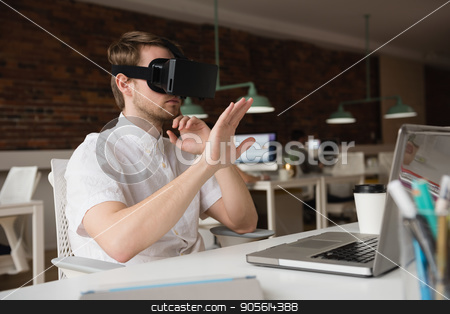 To use this stock image in your creative project, please select the size you need over to the right and click the "Add to Cart" button.
Your downloaded image will come with the Cutcaster watermark removed so don’t worry about the watermark you see on this page. Male executive using virtual reality headset stock photo, Male executive using virtual reality headset in office by Wavebreak Media