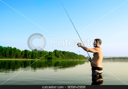 To use this stock image in your creative project, please select the size you need over to the right and click the "Add to Cart" button.
Your downloaded image will come with the Cutcaster watermark removed so don’t worry about the watermark you see on this page. fisherman fishing in a calm river in the morning. Man in fishing gear stending in a river and throws a fishing pole stock photo, fisherman fishing in a calm river in the morning. Man in fishing gear stending in a river and throws a fishing pole. by Alexander