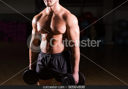 To use this stock image in your creative project, please select the size you need over to the right and click the "Add to Cart" button.
Your downloaded image will come with the Cutcaster watermark removed so don’t worry about the watermark you see on this page. Muscular bodybuilder guy doing exercises with dumbbells. stock photo, Muscular bodybuilder guy doing exercises with dumbbells over black background by Satura86