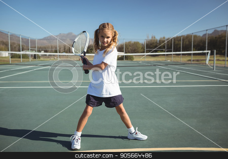 To use this stock image in your creative project, please select the size you need over to the right and click the "Add to Cart" button.
Your downloaded image will come with the Cutcaster watermark removed so don’t worry about the watermark you see on this page. Full length of girl playing tennis stock photo, Full length of girl playing tennis on court during sunny day by Wavebreak Media