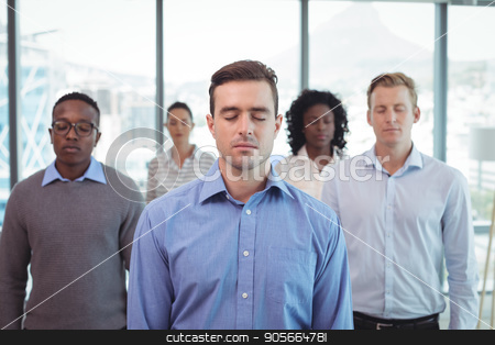 To use this stock image in your creative project, please select the size you need over to the right and click the "Add to Cart" button.
Your downloaded image will come with the Cutcaster watermark removed so don’t worry about the watermark you see on this page. Business people with eyes closed at office stock photo, Business people with eyes closed standing at office by Wavebreak Media