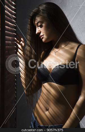 To use this stock image in your creative project, please select the size you need over to the right and click the "Add to Cart" button.
Your downloaded image will come with the Cutcaster watermark removed so don’t worry about the watermark you see on this page. Beautiful woman in underwear stending near window and closed louver on a sunny day. Striped shadow on a body stock photo, Beautiful woman in underwear stending near window and closed louver on a sunny day. Striped shadow on a body. by Alexander