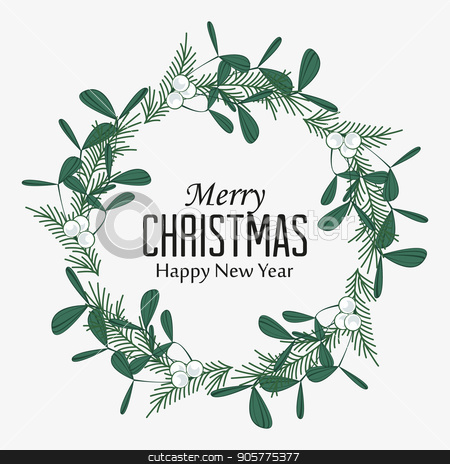 To use this stock image in your creative project, please select the size you need over to the right and click the "Add to Cart" button.
Your downloaded image will come with the Cutcaster watermark removed so don’t worry about the watermark you see on this page. Christmas wreath with branches and mistletoe stock vector clipart, Vector illustration of Christmas wreath with branches and mistletoe. Happy Christmas greeting card by Miroslava Hlavacova
