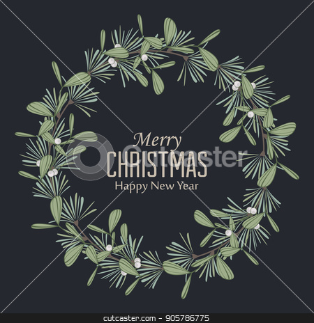 To use this stock image in your creative project, please select the size you need over to the right and click the "Add to Cart" button.
Your downloaded image will come with the Cutcaster watermark removed so don’t worry about the watermark you see on this page. Christmas wreath with branches and mistletoe stock vector clipart, Vector illustration of Christmas wreath with branches and mistletoe. Happy Christmas greeting card by Miroslava Hlavacova