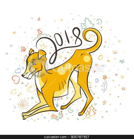 To use this stock image in your creative project, please select the size you need over to the right and click the "Add to Cart" button.
Your downloaded image will come with the Cutcaster watermark removed so don’t worry about the watermark you see on this page. Yellow dog for New Year 2018, cute symbol of horoscope. Cute puppy in cartoon doodle style. stock vector clipart, Yellow dog for New Year 2018, cute symbol of horoscope. Cute puppy in cartoon doodle style. Vector illustration. by Drekhann