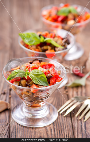 To use this stock image in your creative project, please select the size you need over to the right and click the "Add to Cart" button.
Your downloaded image will come with the Cutcaster watermark removed so don’t worry about the watermark you see on this page. salad stock photo, salad with grilled vegetables in the glass bowl by tycoon