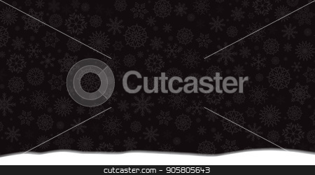 Winter Banner With Falling Silver Snowflakes And Snowdrift On Bl