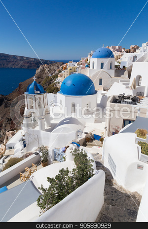 To use this stock image in your creative project, please select the size you need over to the right and click the "Add to Cart" button.
Your downloaded image will come with the Cutcaster watermark removed so don’t worry about the watermark you see on this page. Traditional greek village of Oia, Santorini island, Greece. stock photo, Cityscape of Oia, traditional greek village with blue domes of churches, Santorini island, Greece. by kasto