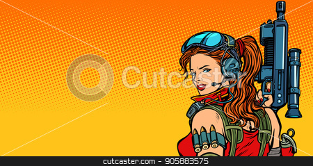 To use this stock image in your creative project, please select the size you need over to the right and click the "Add to Cart" button.
Your downloaded image will come with the Cutcaster watermark removed so don’t worry about the watermark you see on this page. futuristic woman with guns close-up stock vector clipart, futuristic woman with guns close-up. Pop art retro vector illustration comic cartoon vintage kitsch drawing by studiostoks