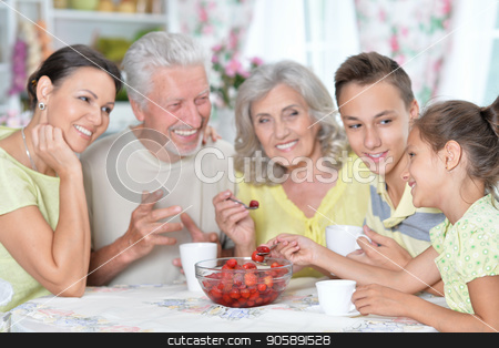 To use this stock image in your creative project, please select the size you need over to the right and click the "Add to Cart" button.
Your downloaded image will come with the Cutcaster watermark removed so don’t worry about the watermark you see on this page. Big happy family eating fresh strawberries at kitchen stock photo, Portrait of big happy family eating fresh strawberries at kitchen by Ruslan Huzau
