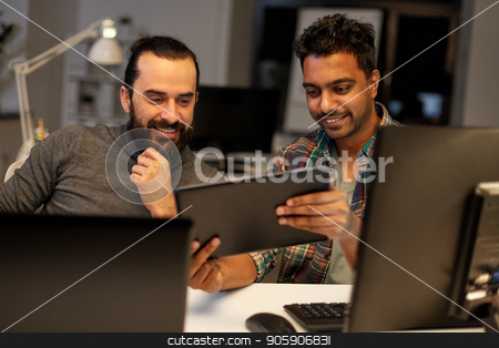 To use this stock image in your creative project, please select the size you need over to the right and click the "Add to Cart" button.
Your downloaded image will come with the Cutcaster watermark removed so don’t worry about the watermark you see on this page. creative team with tablet pc working at office stock photo, deadline, technology and people concept - creative team with tablet pc computer working together late at night office by Syda Productions