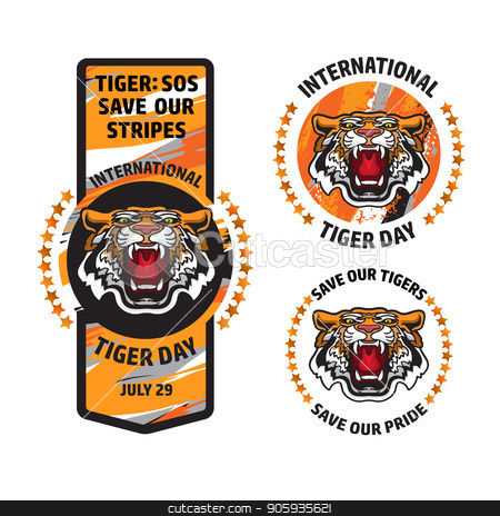 To use this stock image in your creative project, please select the size you need over to the right and click the "Add to Cart" button.
Your downloaded image will come with the Cutcaster watermark removed so don’t worry about the watermark you see on this page. International Tiger Day badge template set. Vectror. stock vector clipart, International Tiger Day badge template set with angry tiger head. Vector illustration. Card in cartoon style. by VeYe