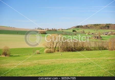 To use this stock image in your creative project, please select the size you need over to the right and click the "Add to Cart" button.
Your downloaded image will come with the Cutcaster watermark removed so don’t worry about the watermark you see on this page. Beautiful spring landscape stock photo, Beautiful spring landscape with forest, meadow and village by Ondrej Vladyka