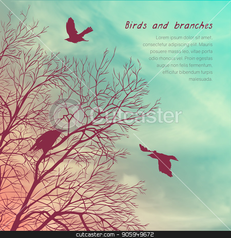 To use this stock image in your creative project, please select the size you need over to the right and click the "Add to Cart" button.
Your downloaded image will come with the Cutcaster watermark removed so don’t worry about the watermark you see on this page. Crows and tree banner stock vector clipart, Square banner with crows and tree branches. Template for postcard, poster or advertisement by D0r0thy