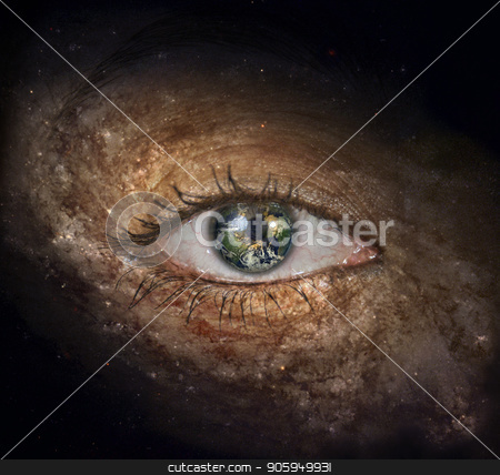 To use this stock image in your creative project, please select the size you need over to the right and click the "Add to Cart" button.
Your downloaded image will come with the Cutcaster watermark removed so don’t worry about the watermark you see on this page. The eye of space stock photo, Surrealism. Woman's eye with galaxies. Planet Earth Iris. by Bruce Rolff