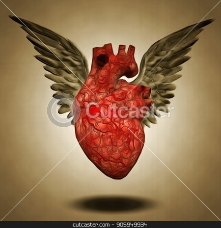 To use this stock image in your creative project, please select the size you need over to the right and click the "Add to Cart" button.
Your downloaded image will come with the Cutcaster watermark removed so don’t worry about the watermark you see on this page. Heart stock photo, Surreal painting. Winged heart. by Bruce Rolff