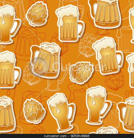 To use this stock image in your creative project, please select the size you need over to the right and click the "Add to Cart" button.
Your downloaded image will come with the Cutcaster watermark removed so don’t worry about the watermark you see on this page. Beer seamless pattern. Vector background. stock vector clipart, Beer seamless pattern. Vector background. Graphic texture contains images of beer mugs, beer glasses and hop on brown background. by VeYe