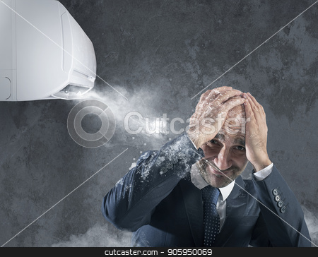 To use this stock image in your creative project, please select the size you need over to the right and click the "Add to Cart" button.
Your downloaded image will come with the Cutcaster watermark removed so don’t worry about the watermark you see on this page. Businessman tries to protect from himself icy air conditioner stock photo, Frozen businessman tries to protect himself from icy air conditioner by Federico Caputo