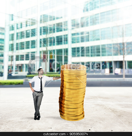 To use this stock image in your creative project, please select the size you need over to the right and click the "Add to Cart" button.
Your downloaded image will come with the Cutcaster watermark removed so don’t worry about the watermark you see on this page. Successful businessman with a pile of money stock photo, Successful businessman with a pile of golden money by Federico Caputo