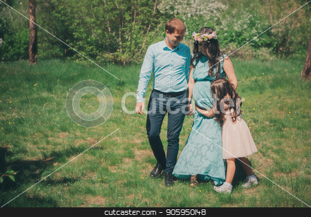 To use this stock image in your creative project, please select the size you need over to the right and click the "Add to Cart" button.
Your downloaded image will come with the Cutcaster watermark removed so don’t worry about the watermark you see on this page. man, pregnant woman and little girl: family photo outdoors stock photo, man, pregnant woman and little girl: family photo outdoors by aaalll3110