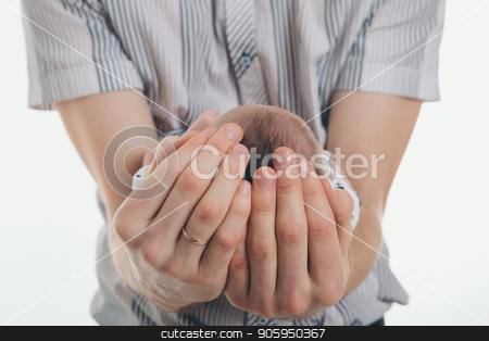 To use this stock image in your creative project, please select the size you need over to the right and click the "Add to Cart" button.
Your downloaded image will come with the Cutcaster watermark removed so don’t worry about the watermark you see on this page. newborn baby lying on the hands of parents on a white background. Head of child close up stock photo, newborn baby lying on the hands of parents on a white background. Head of child close up by aaalll3110