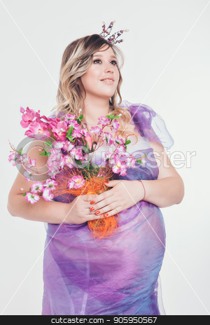 To use this stock image in your creative project, please select the size you need over to the right and click the "Add to Cart" button.
Your downloaded image will come with the Cutcaster watermark removed so don’t worry about the watermark you see on this page. Pregnant woman in long dress with crown and flowers on white background stock photo, Pregnant woman in long dress with crown and flowers on white background by aaalll3110