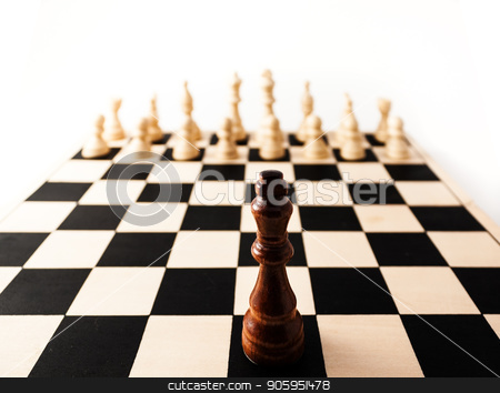To use this stock image in your creative project, please select the size you need over to the right and click the "Add to Cart" button.
Your downloaded image will come with the Cutcaster watermark removed so don’t worry about the watermark you see on this page. Single chess piece the King standing up against many of his enemies. stock photo, Black chess piece with a stretched perspective alone up against many white pieces. can stand for racism, challenge, adversity, diversity, courage, or many other challenges in life. by txking